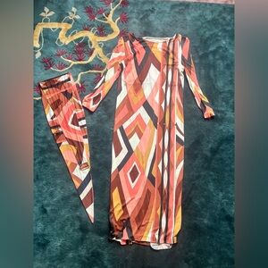 EMILIO PUCCI CORAL ICONIC PRINT DRESS WITH BELT/HEAD SCARF SIZE IT 40 / US 6